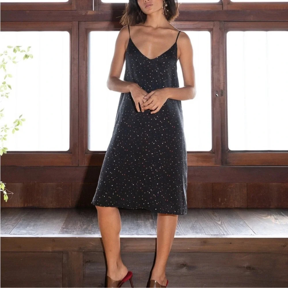 Rails Brianna 100% Silk Slip Dress in Black Confetti Women’s XS Classy Summer